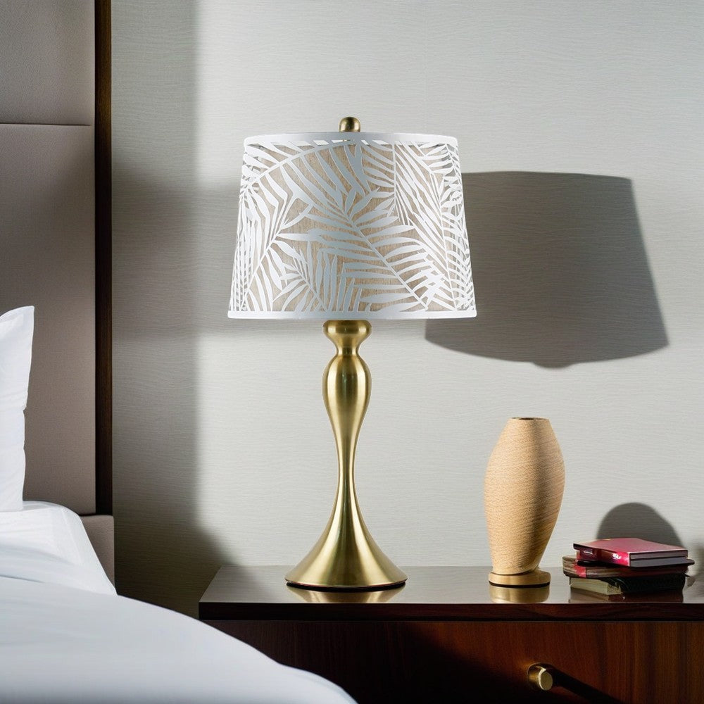 Elegant Leaf Patterned Metal Table Lamp
